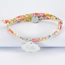 Bracelet enfant Liberty personnalisé prénom médaille gravée argent nuage 20x14 mm