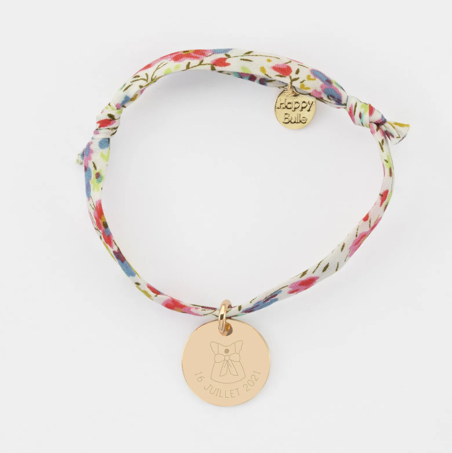 Bracelet enfant Liberty personnalisé médaille gravée plaqué or 15 mm - Edition spéciale KIDS