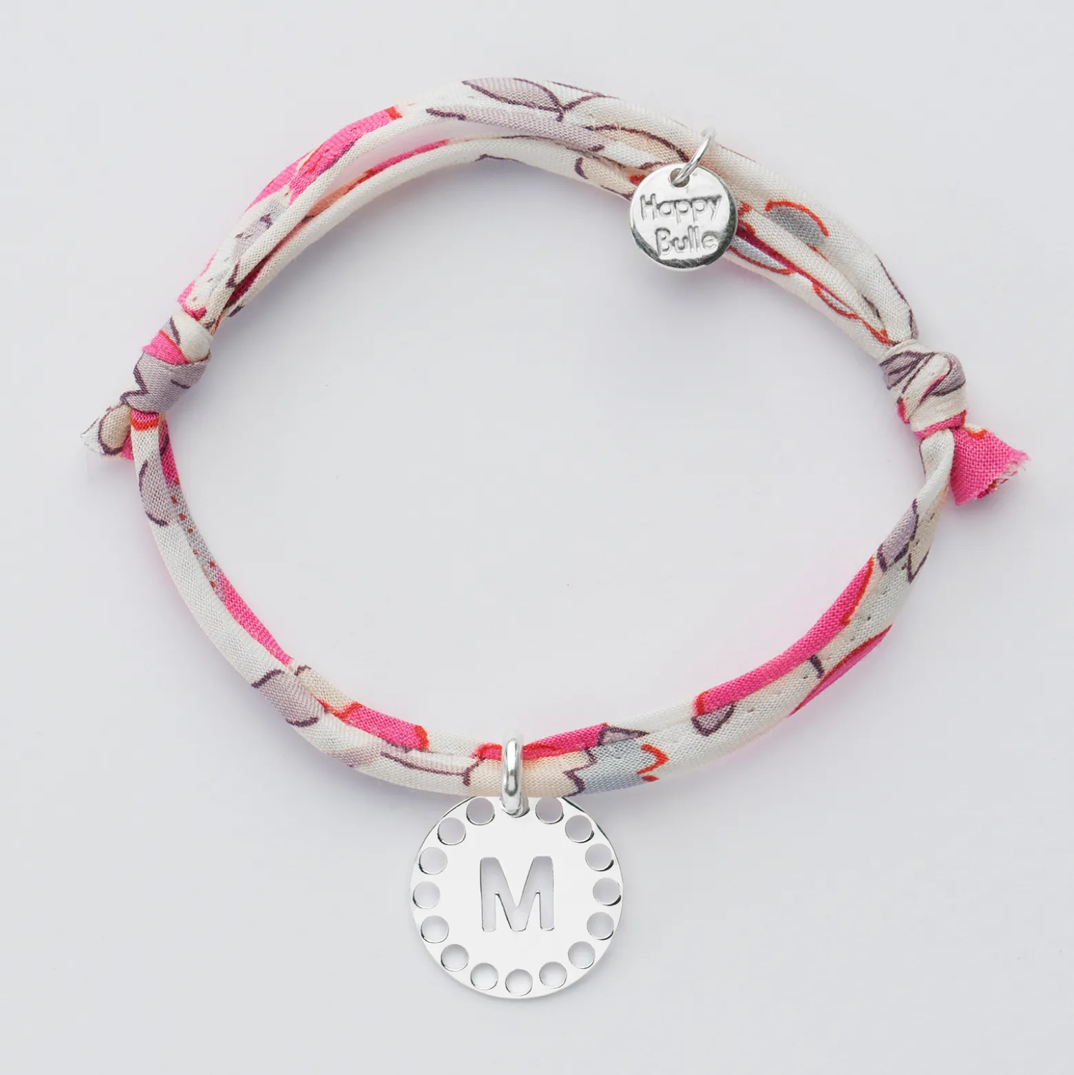 Bracelet enfant Liberty personnalisé médaille lettre initiale dentelle argent 14 mm