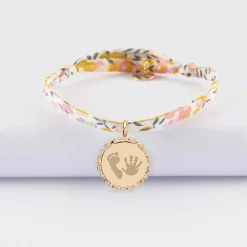 Bracelet enfant Liberty personnalisé médaille vintage dentelée gravée plaqué or 17 mm