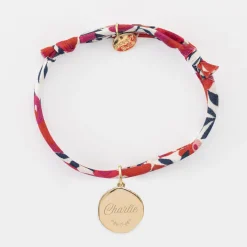 Bracelet enfant Liberty personnalisé médaille gravée plaqué or rose des vents texturée 14 mm