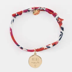 Bracelet enfant Liberty personnalisé médaille gravée plaqué or rose des vents texturée 14 mm