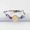 Bracelet enfant Liberty personnalisé médaille contour fleur gravée plaqué or 2 trous 15 mm
