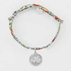 Bracelet enfant Liberty personnalisé médaille gravée argent rose des vents texturée 14 mm