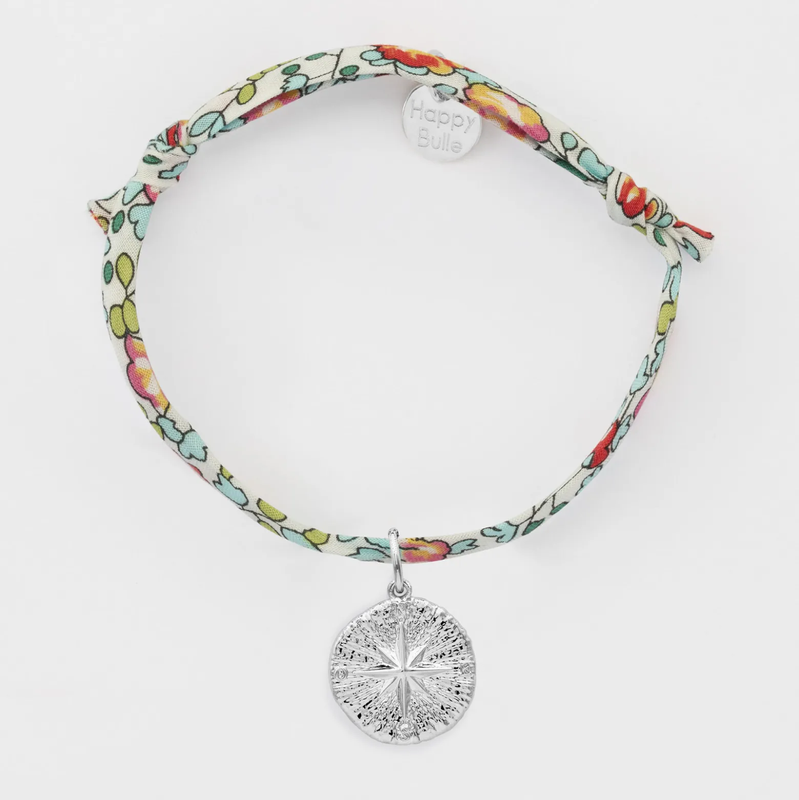Bracelet enfant Liberty personnalisé médaille gravée argent rose des vents texturée 14 mm