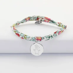 Bracelet enfant Liberty personnalisé médaille gravée argent rose des vents texturée 14 mm