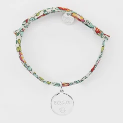 Bracelet enfant Liberty personnalisé médaille gravée argent rose des vents texturée 14 mm