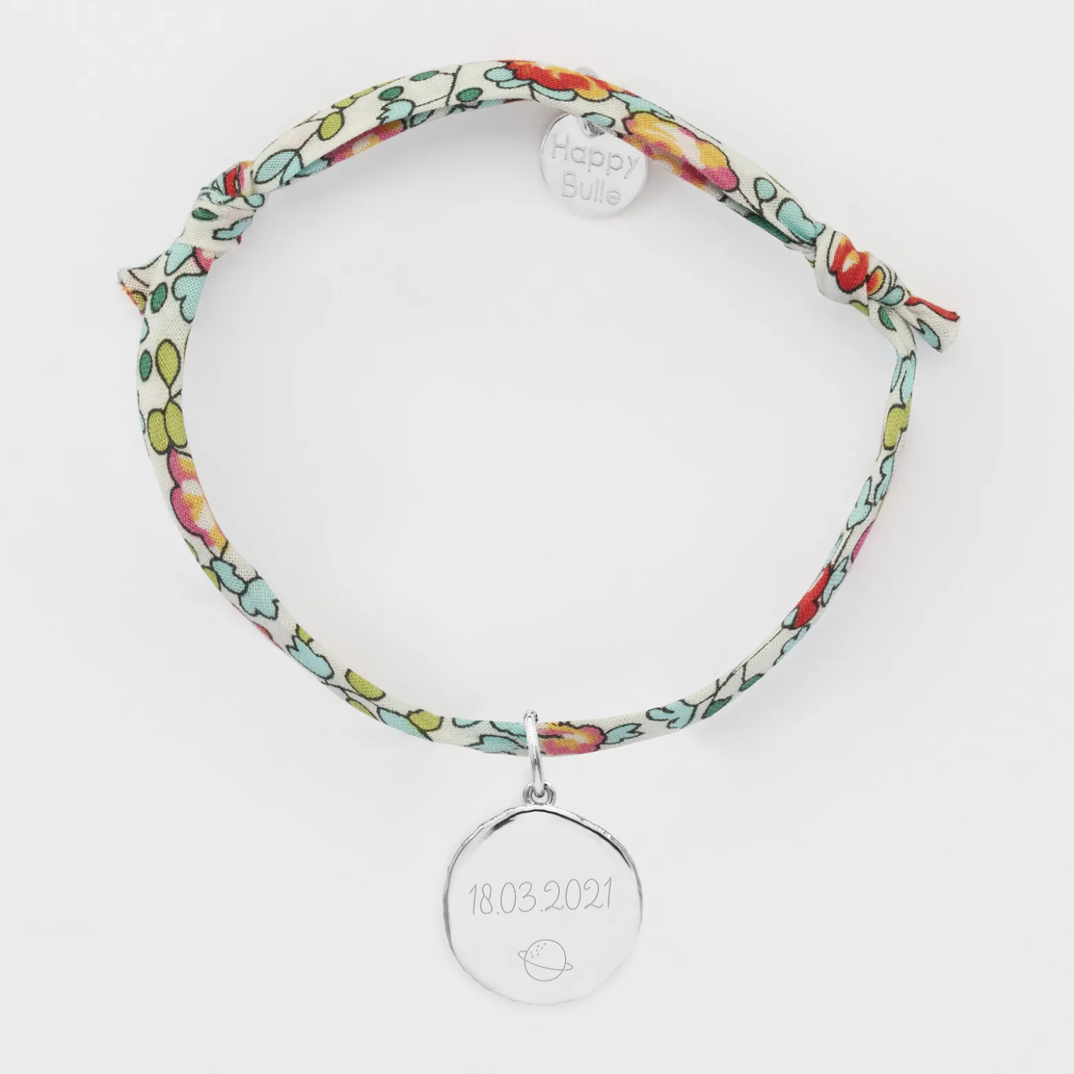 Bracelet enfant Liberty personnalisé médaille gravée argent rose des vents texturée 14 mm