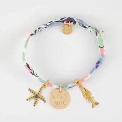 Bracelet enfant Liberty personnalisé médaille gravée plaqué or 15 mm et breloque(s) summer - à composer