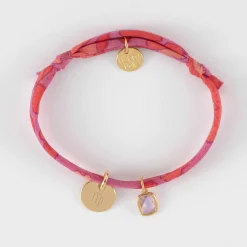 Bracelet enfant Liberty personnalisé médaille gravée plaqué or 10 mm et breloque rectangle zircon plaqué or 9 mm