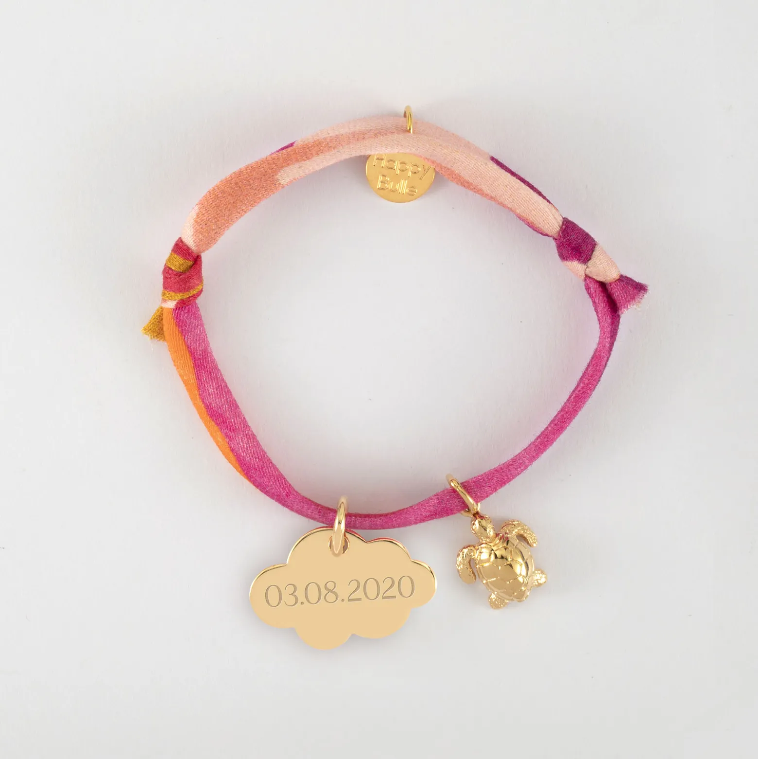 Bracelet enfant Liberty personnalisé médaille gravée plaqué or nuage 20x14 mm et breloque(s) summer - à composer