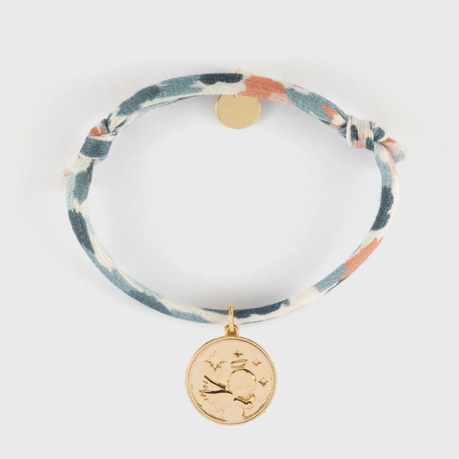 Bracelet enfant Liberty personnalisé médaille gravée plaqué or ange texturée 14 mm