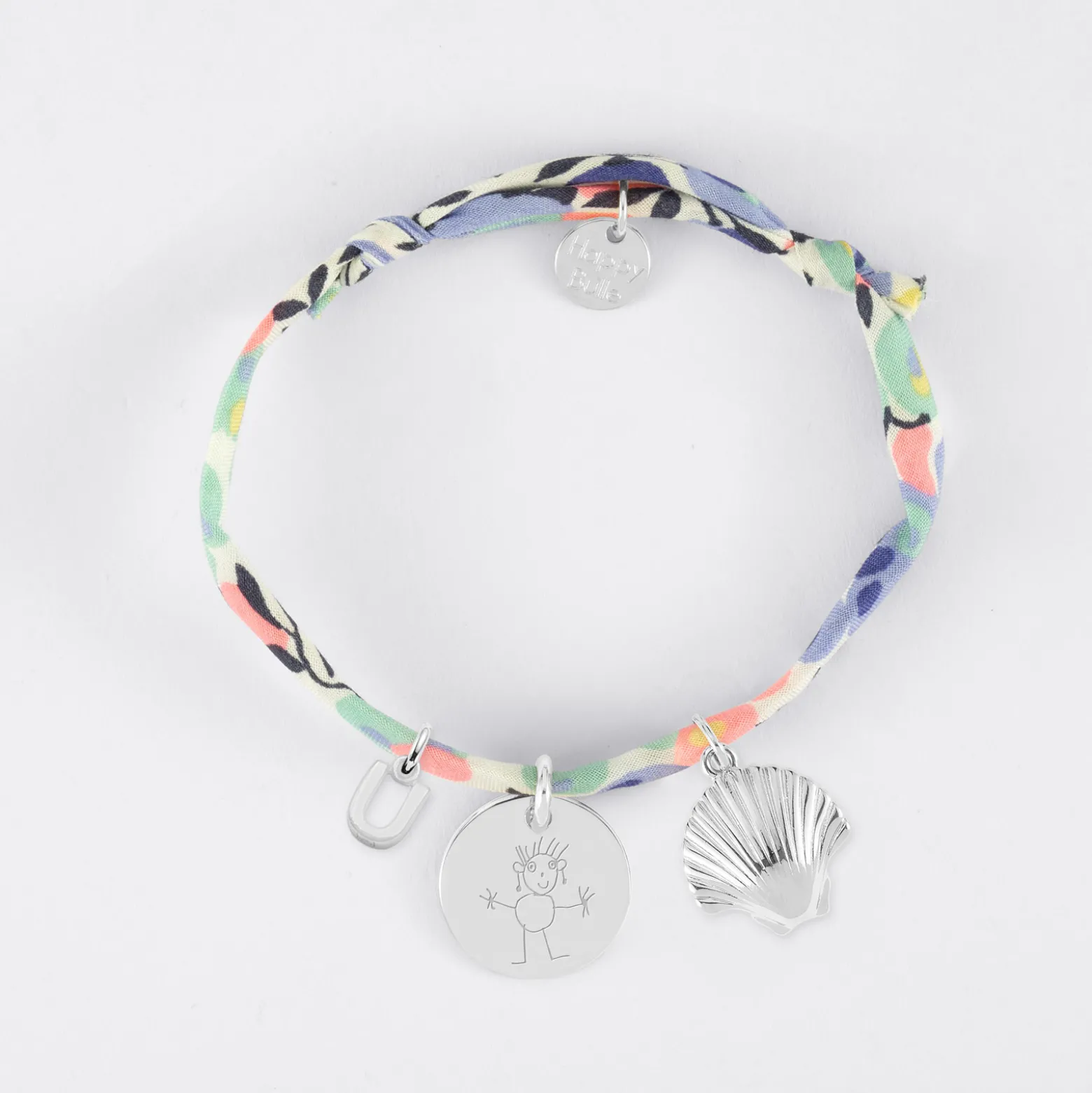 Bracelet enfant Liberty personnalisé médaille gravée argent 15 mm et breloque(s) summer - à composer
