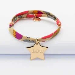 Bracelet enfant Liberty personnalisé prénom médaille gravée plaqué or étoile 20x20 mm