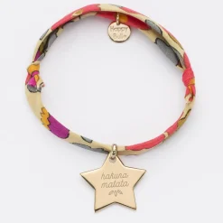 Bracelet enfant Liberty personnalisé prénom médaille gravée plaqué or étoile 20x20 mm