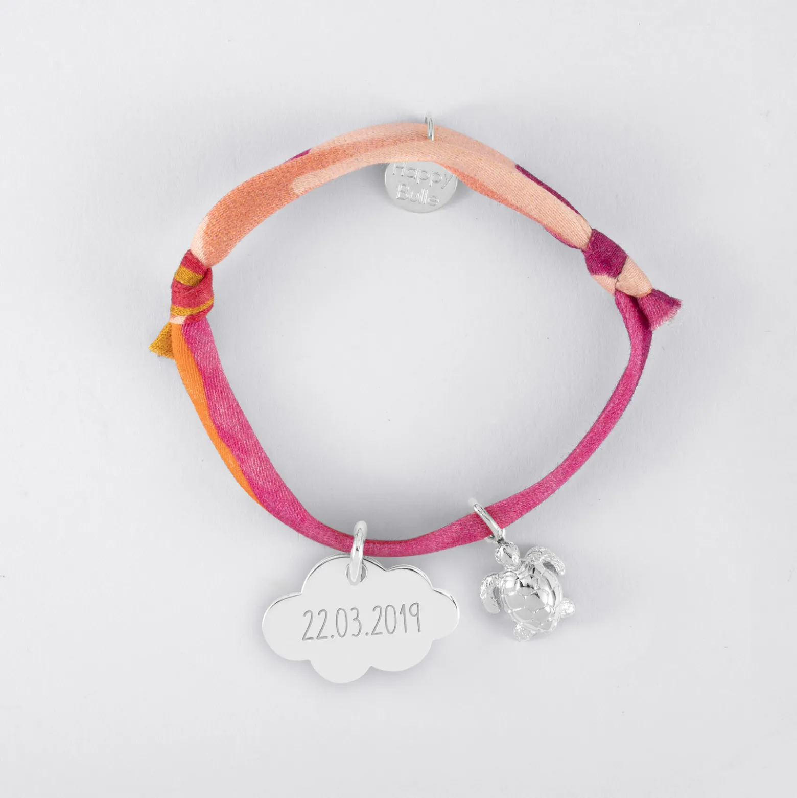 Bracelet enfant Liberty personnalisé médaille gravée argent nuage 20x14 mm et breloque(s) summer - à composer