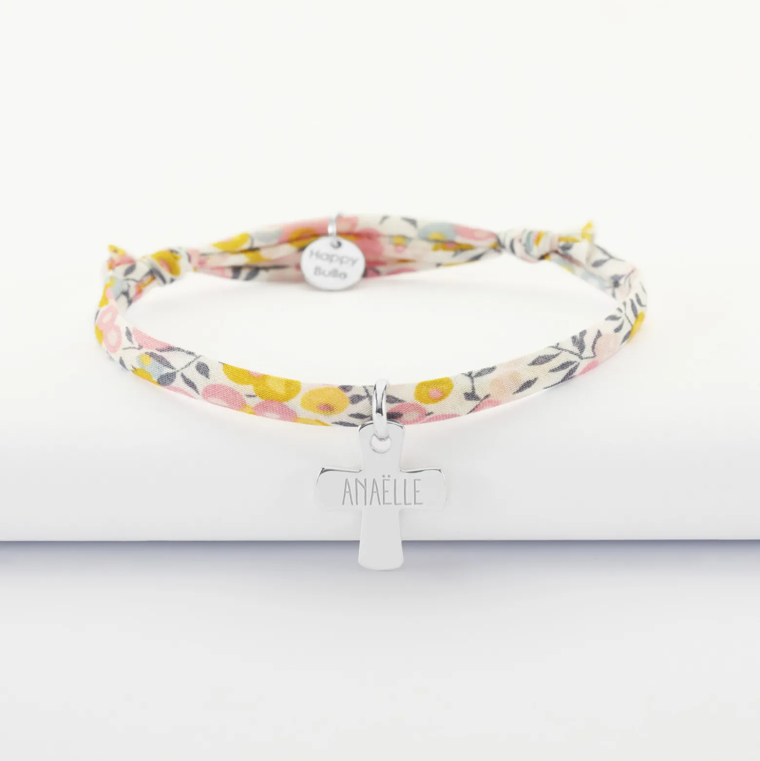 Bracelet enfant Liberty personnalisé médaille gravée argent croix 15x13 mm - Nos petits imparfaits