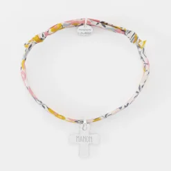 Bracelet enfant Liberty personnalisé médaille gravée argent croix 15x13 mm - Nos petits imparfaits