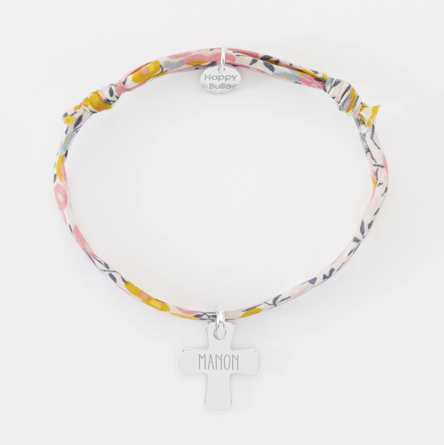 Bracelet enfant Liberty personnalisé médaille gravée argent croix 15x13 mm - Nos petits imparfaits