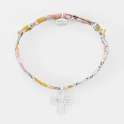 Bracelet enfant Liberty personnalisé médaille gravée argent croix 15x13 mm - Nos petits imparfaits