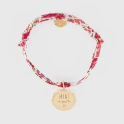 Bracelet enfant Liberty personnalisé médaille contour fleur gravée plaqué or 15 mm