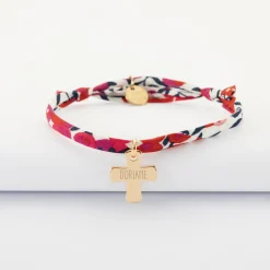 Bracelet enfant Liberty personnalisé médaille gravée plaqué or croix 15x13 mm