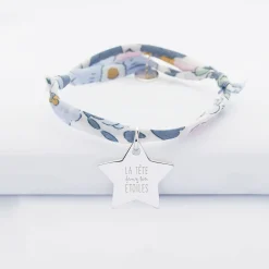 Bracelet enfant Liberty personnalisé prénom médaille gravée argent étoile 20x20 mm