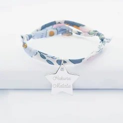 Bracelet enfant Liberty personnalisé prénom médaille gravée argent étoile 20x20 mm
