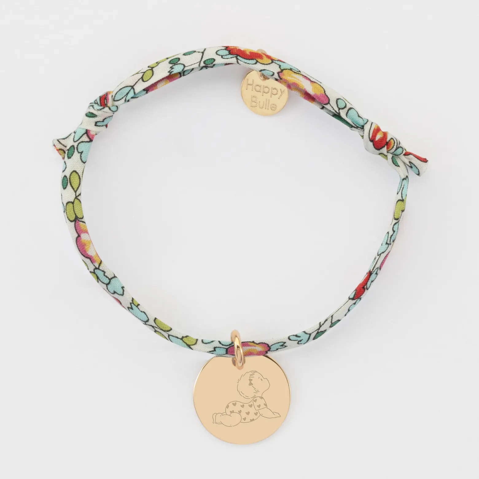 Bracelet enfant Liberty personnalisé illustration médaille gravée plaqué or 15 mm - HappyBulle x Marie Savart