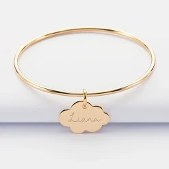 Bracelet enfant personnalisé jonc plaqué or médaille gravée nuage 20x14 mm