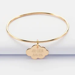 Bracelet enfant personnalisé jonc plaqué or médaille gravée nuage 20x14 mm