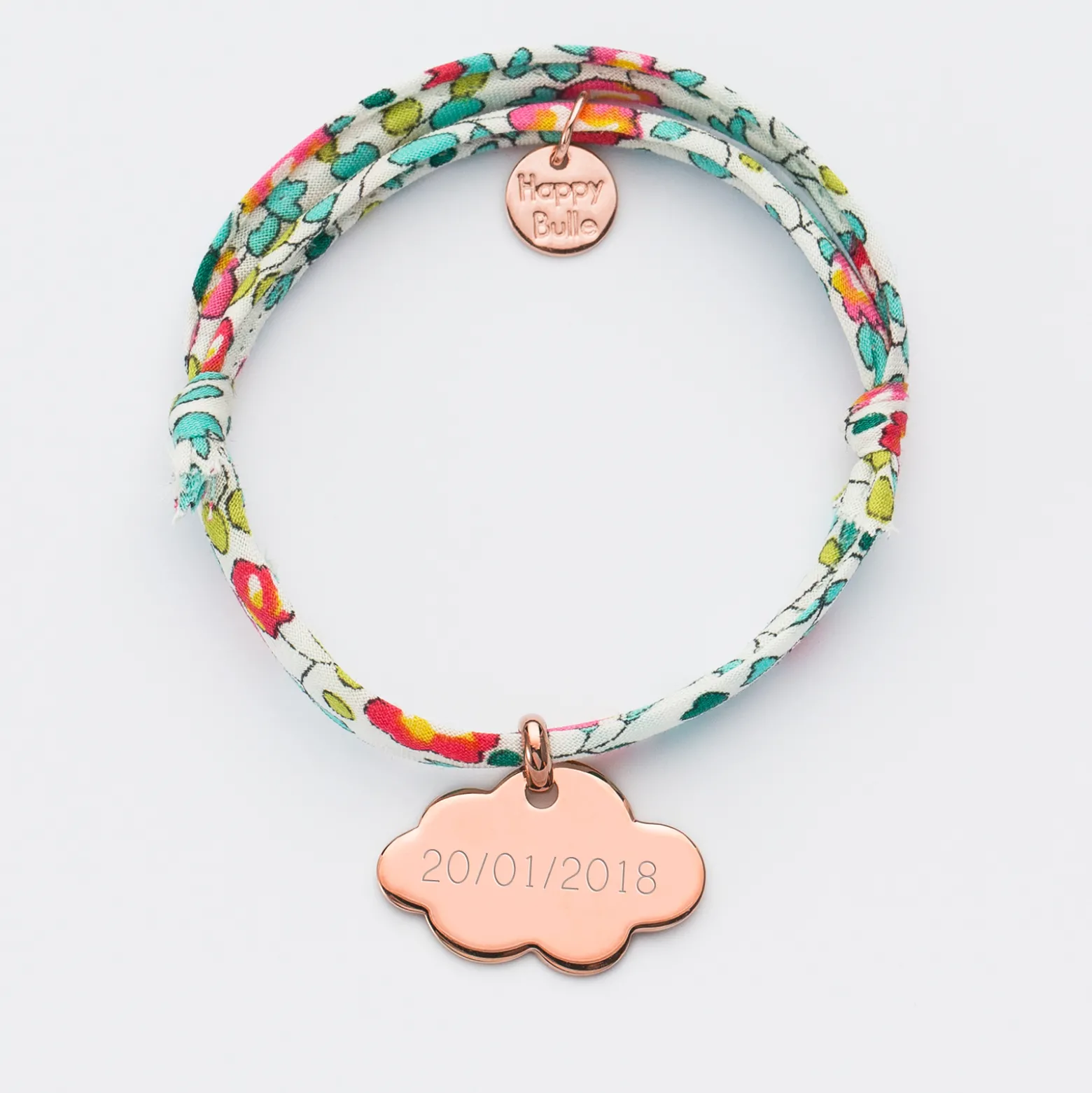 Bracelet enfant personnalisé Liberty médaille gravée plaqué or rose nuage 20x14 mm
