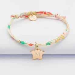 Bracelet enfant personnalisé Liberty médaille gravée initiale plaqué or étoile 12 mm