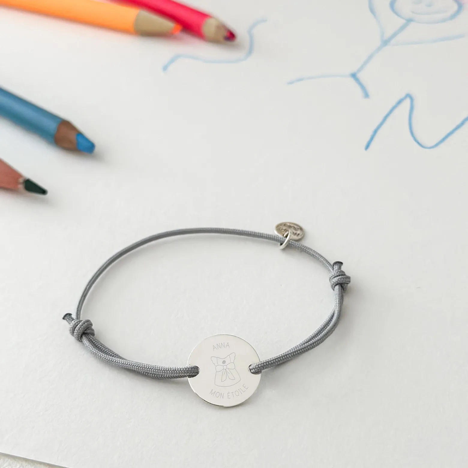 Bracelet enfant personnalisé médaille gravée argent 2 trous 15 mm - Edition spéciale KIDS