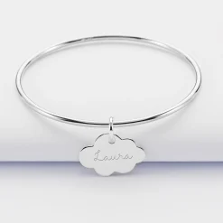 Bracelet enfant personnalisé jonc argent médaille gravée nuage 20x14 mm