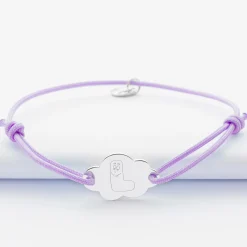 Bracelet enfant personnalisé médaille gravée argent nuage 2 trous 20x14 mm - Happybulle x Barbapapa