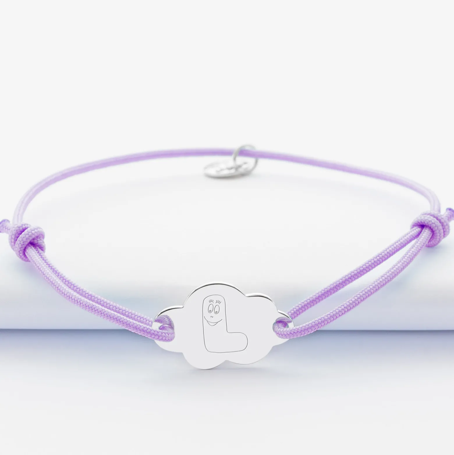 Bracelet enfant personnalisé médaille gravée argent nuage 2 trous 20x14 mm - Happybulle x Barbapapa