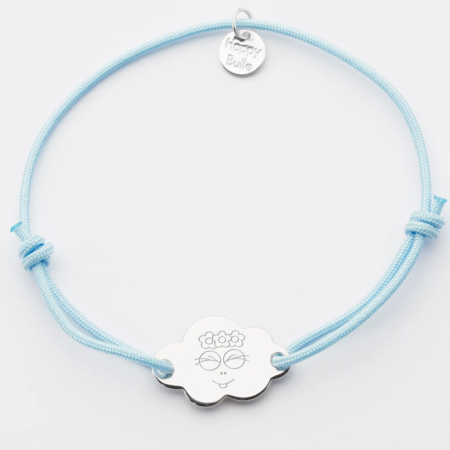 Bracelet enfant personnalisé médaille gravée argent nuage 2 trous 20x14 mm - Happybulle x Barbapapa