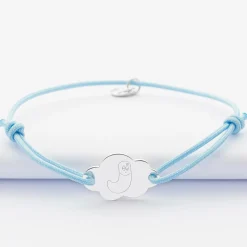 Bracelet enfant personnalisé médaille gravée argent nuage 2 trous 20x14 mm - Happybulle x Barbapapa