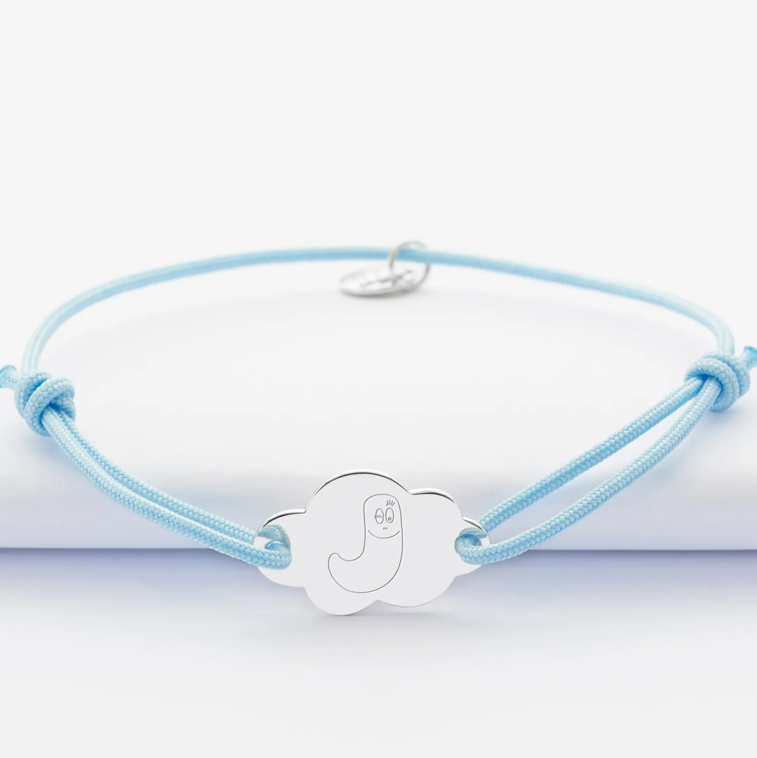 Bracelet enfant personnalisé médaille gravée argent nuage 2 trous 20x14 mm - Happybulle x Barbapapa