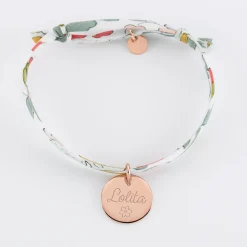 Bracelet enfant personnalisé liberty médaille gravée plaqué or rose 15 mm