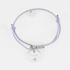 Bracelet enfant personnalisé cordon "Le lien" et médaille gravée argent 15 mm - HappyBulle x Lilylovesfashion