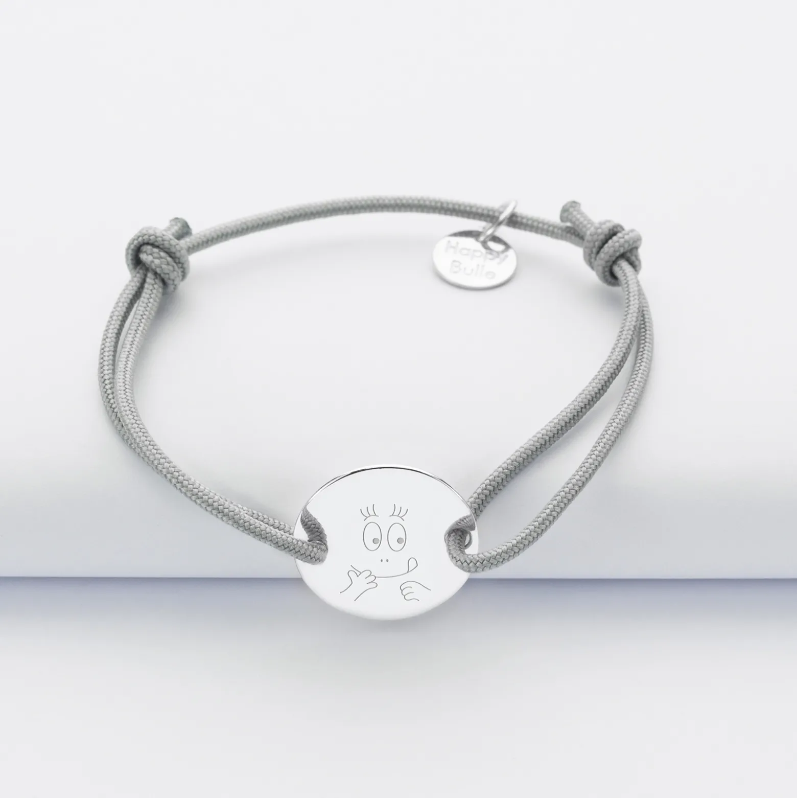 Bracelet enfant personnalisé médaille gravée argent 2 trous 15mm - Happybulle x Barbapapa
