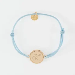 Bracelet enfant personnalisé médaille contour fleur gravée plaqué or 2 trous 15 mm