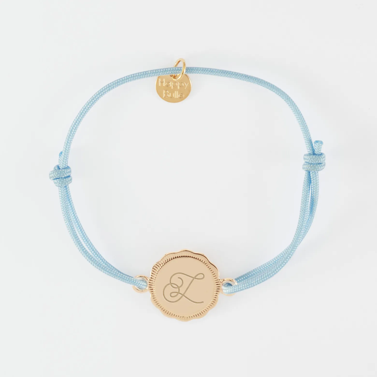 Bracelet enfant personnalisé médaille contour fleur gravée plaqué or 2 trous 15 mm