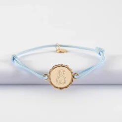 Bracelet enfant personnalisé médaille contour fleur gravée plaqué or 2 trous 15 mm