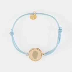 Bracelet enfant personnalisé médaille contour fleur gravée plaqué or 2 trous 15 mm