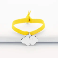 Bracelet enfant personnalisé cordon élastique médaille gravée argent nuage 20x14 mm - Happybulle x Barbapapa