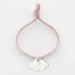 Bracelet enfant personnalisé cordon élastique médaille gravée argent nuage 20x14 mm - Happybulle x Barbapapa