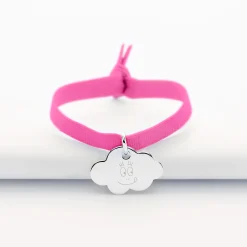 Bracelet enfant personnalisé cordon élastique médaille gravée argent nuage 20x14 mm - Happybulle x Barbapapa